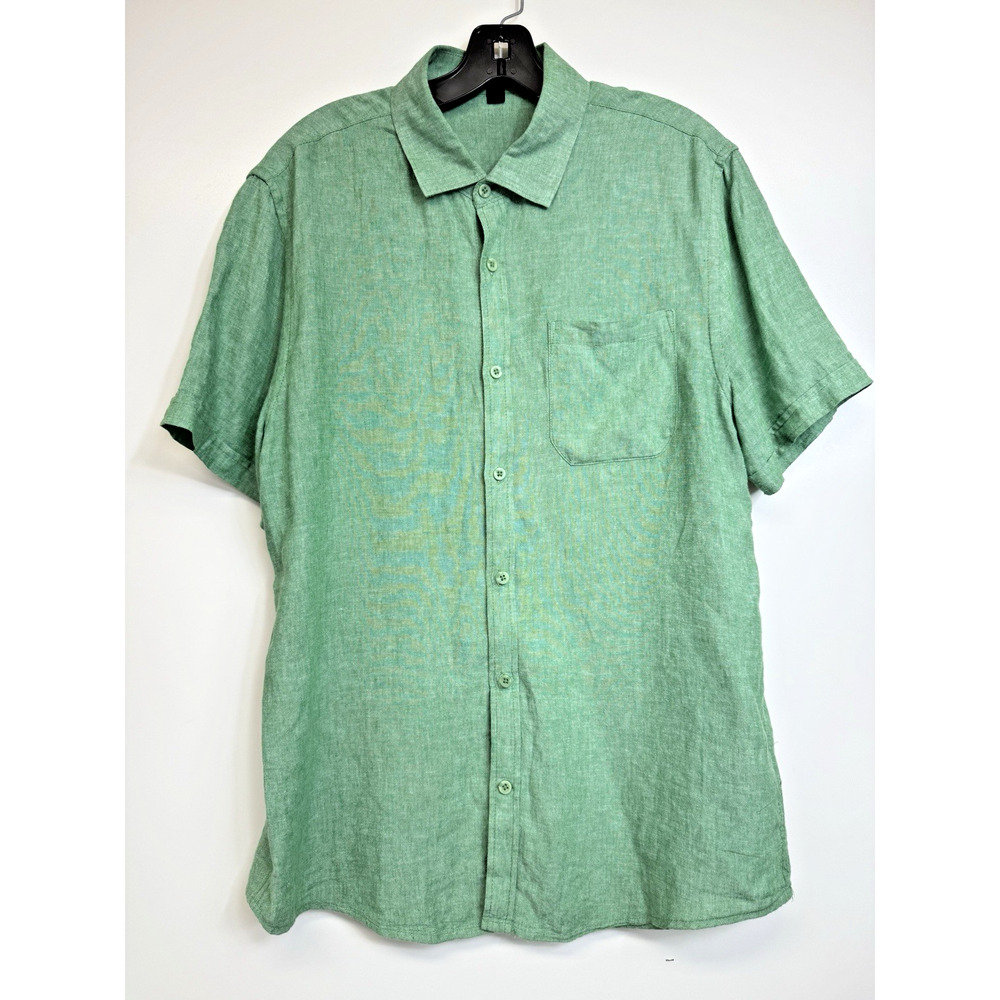 Magaschoni button up shirt men's Medium linen blend short sleeve green